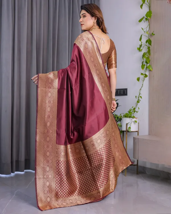 Maroon Banarasi Soft Silk Saree with Zari Border Online