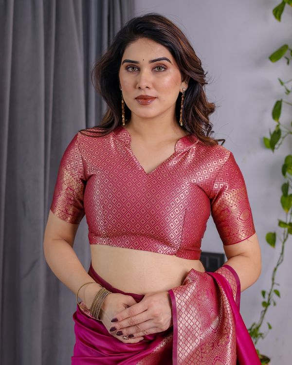 Buy Rani Pink Banarasi Silk Saree with Jacquard Zari Border