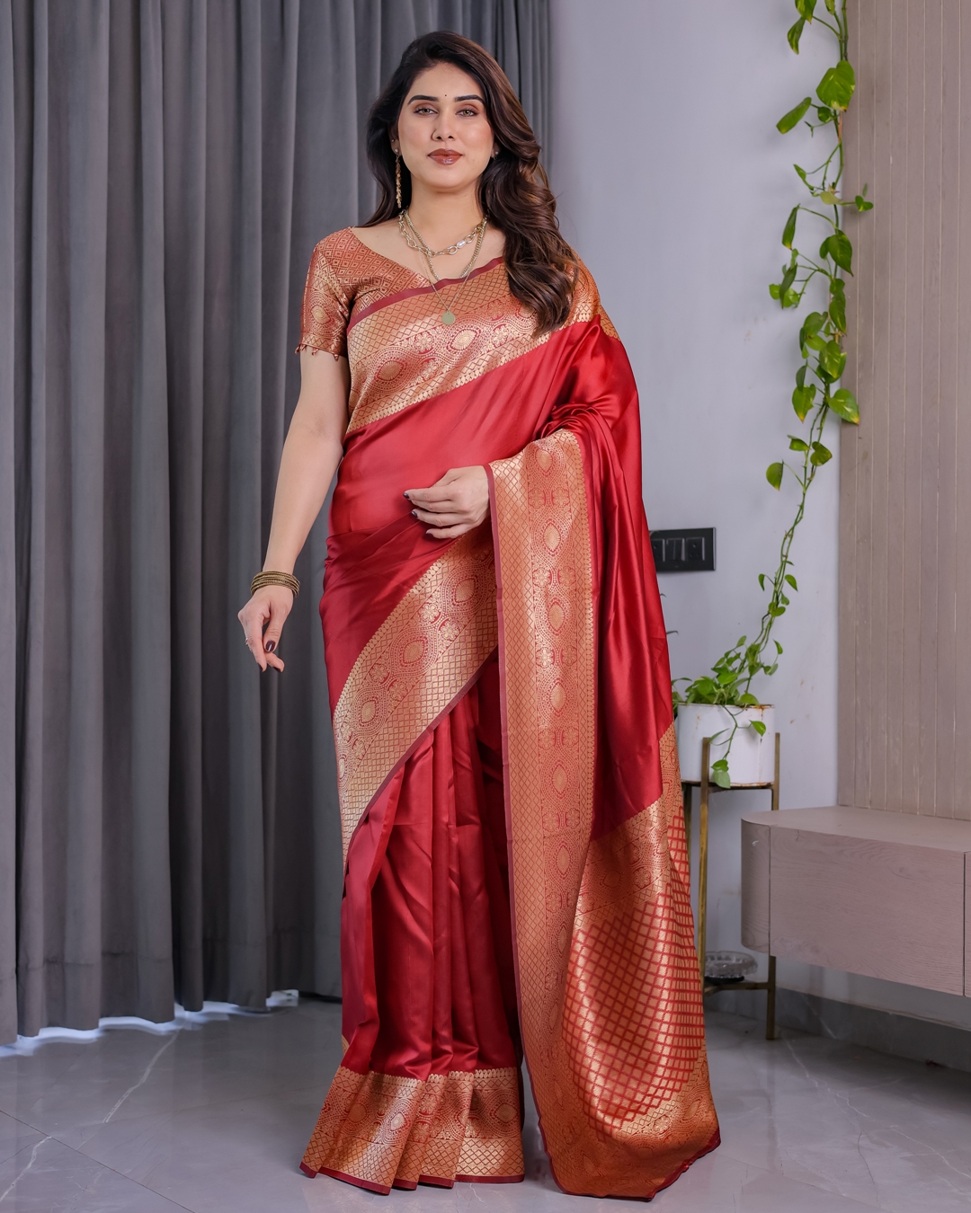 Red soft silk saree
