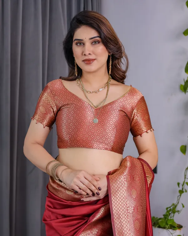 Red Banarasi Soft Silk Saree with Jacquard Zari Border