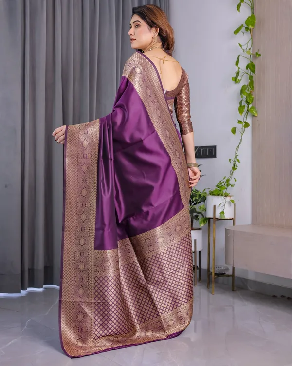 Purple Banarasi Soft Silk Saree with Elegant Zari & Jacquard