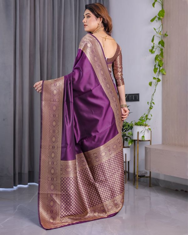 Purple Banarasi Soft Silk Saree with Elegant Zari & Jacquard