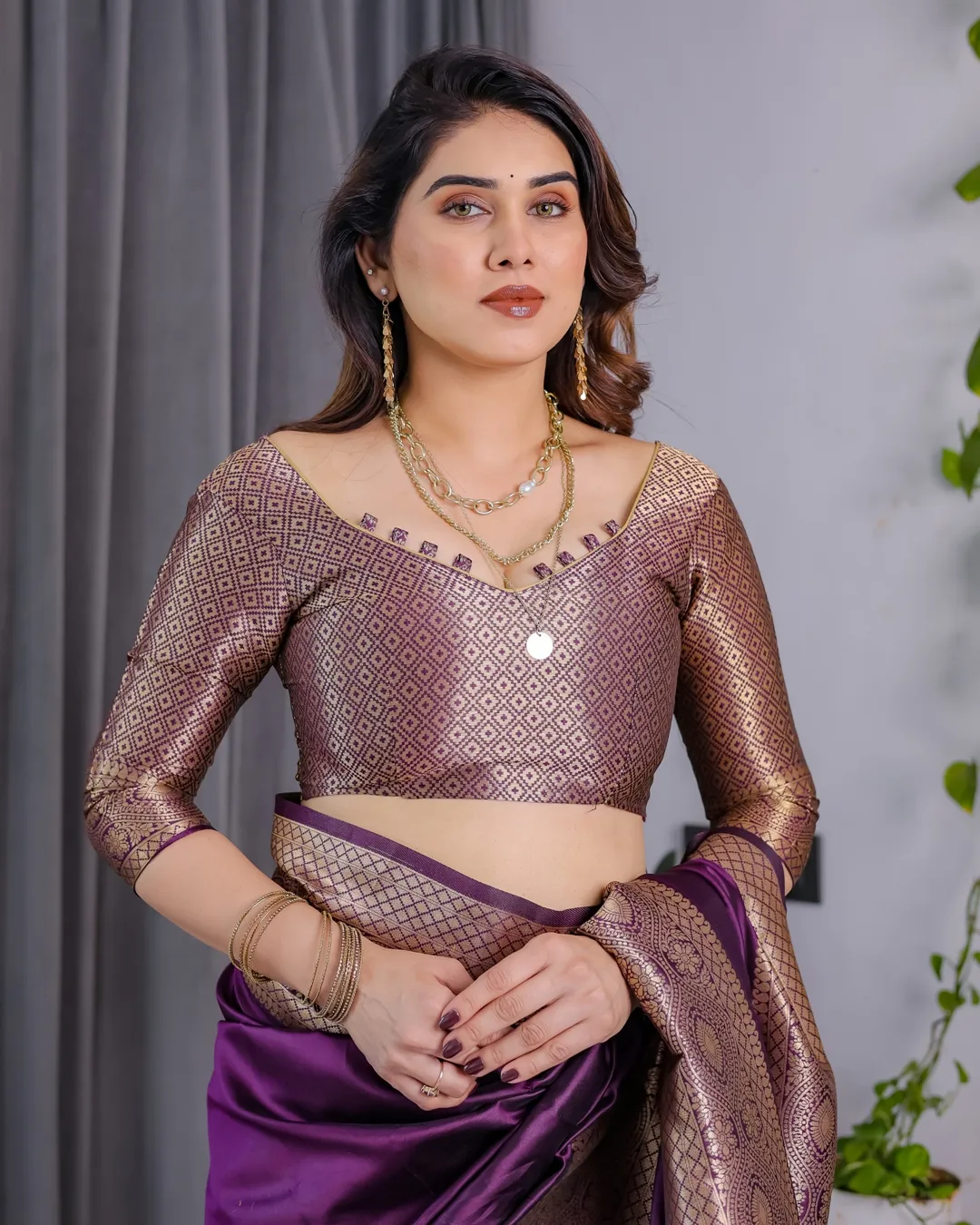Purple Banarasi Soft Silk Saree with Elegant Zari & Jacquard