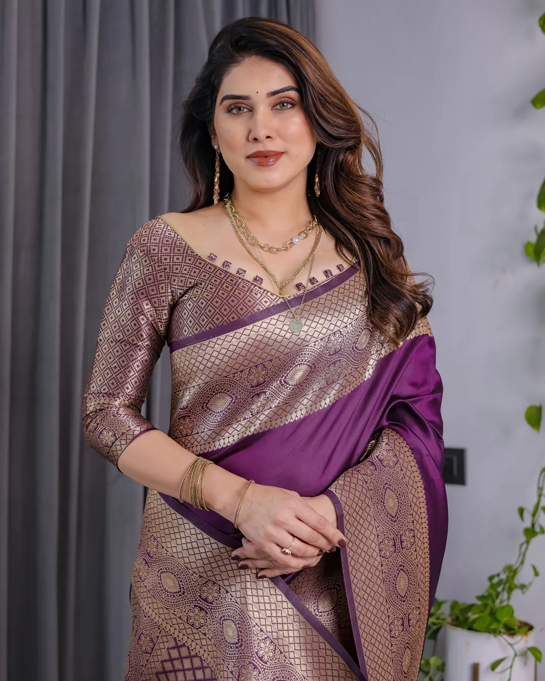 Purple Banarasi Soft Silk Saree with Elegant Zari & Jacquard