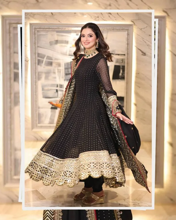 Black Embroidered Anarkali Suit Set with Zari Work