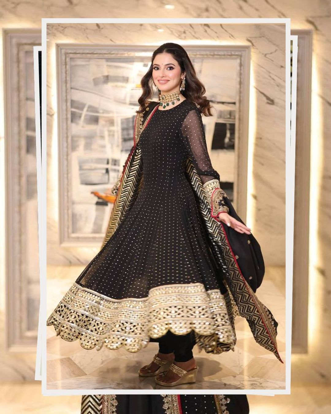 Black Embroidered Anarkali Suit Set with Zari Work