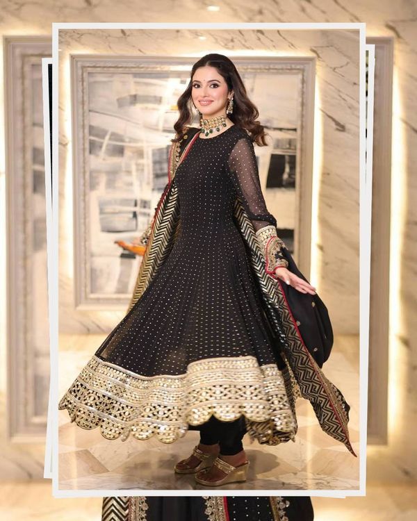 Black Embroidered Anarkali Suit Set with Zari Work