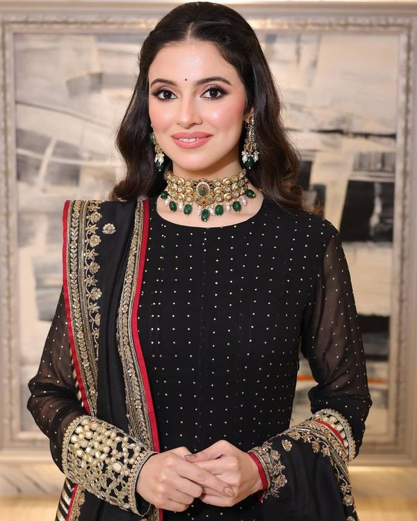 Black Embroidered Anarkali Suit Set with Zari Work