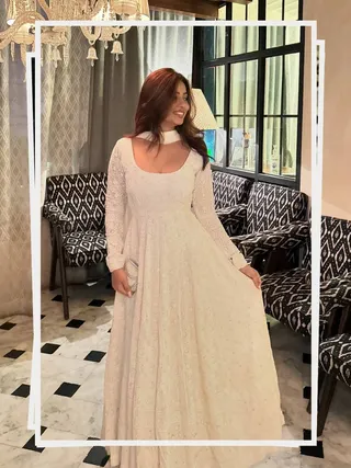 White Embroidered Anarkali Suit Set with Gota Patti Dupatta