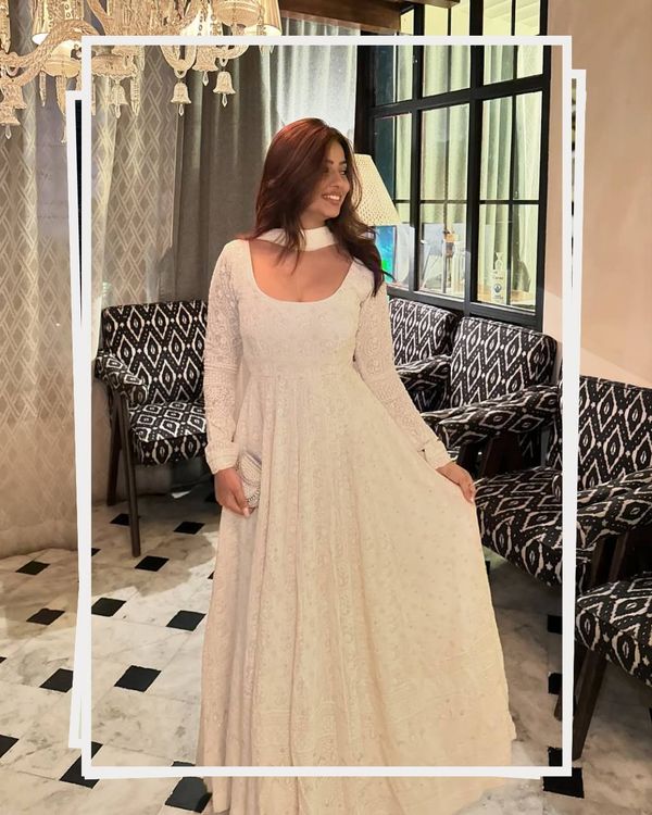 White Embroidered Anarkali Suit Set with Gota Patti Dupatta