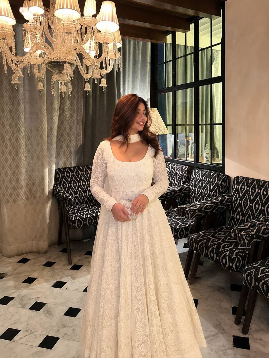 White Embroidered Anarkali Suit Set with Gota Patti Dupatta