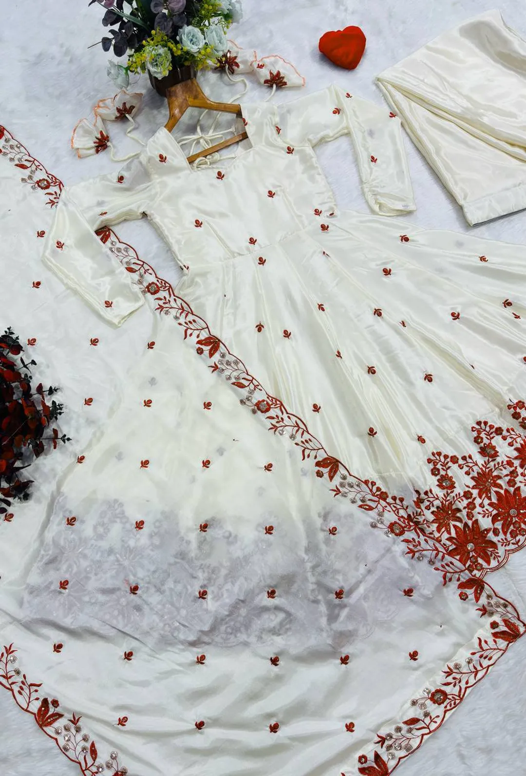 Cream Embroidered Silk Anarkali Suit Set with Sarara | Varnavi