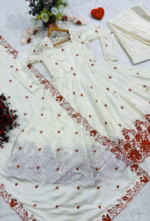 Cream Embroidered Silk Anarkali Suit Set with Sarara | Varnavi