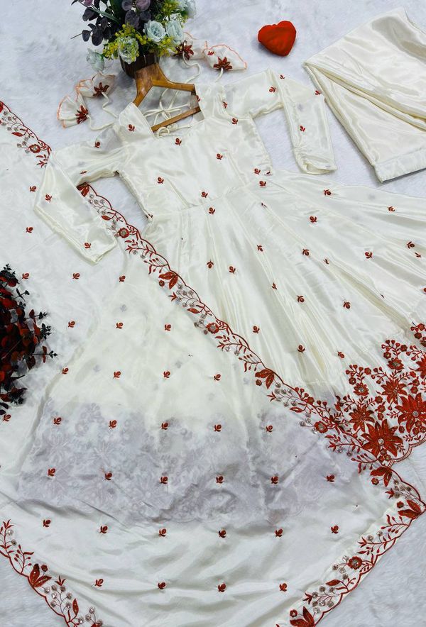 Cream Embroidered Silk Anarkali Suit Set with Sarara | Varnavi