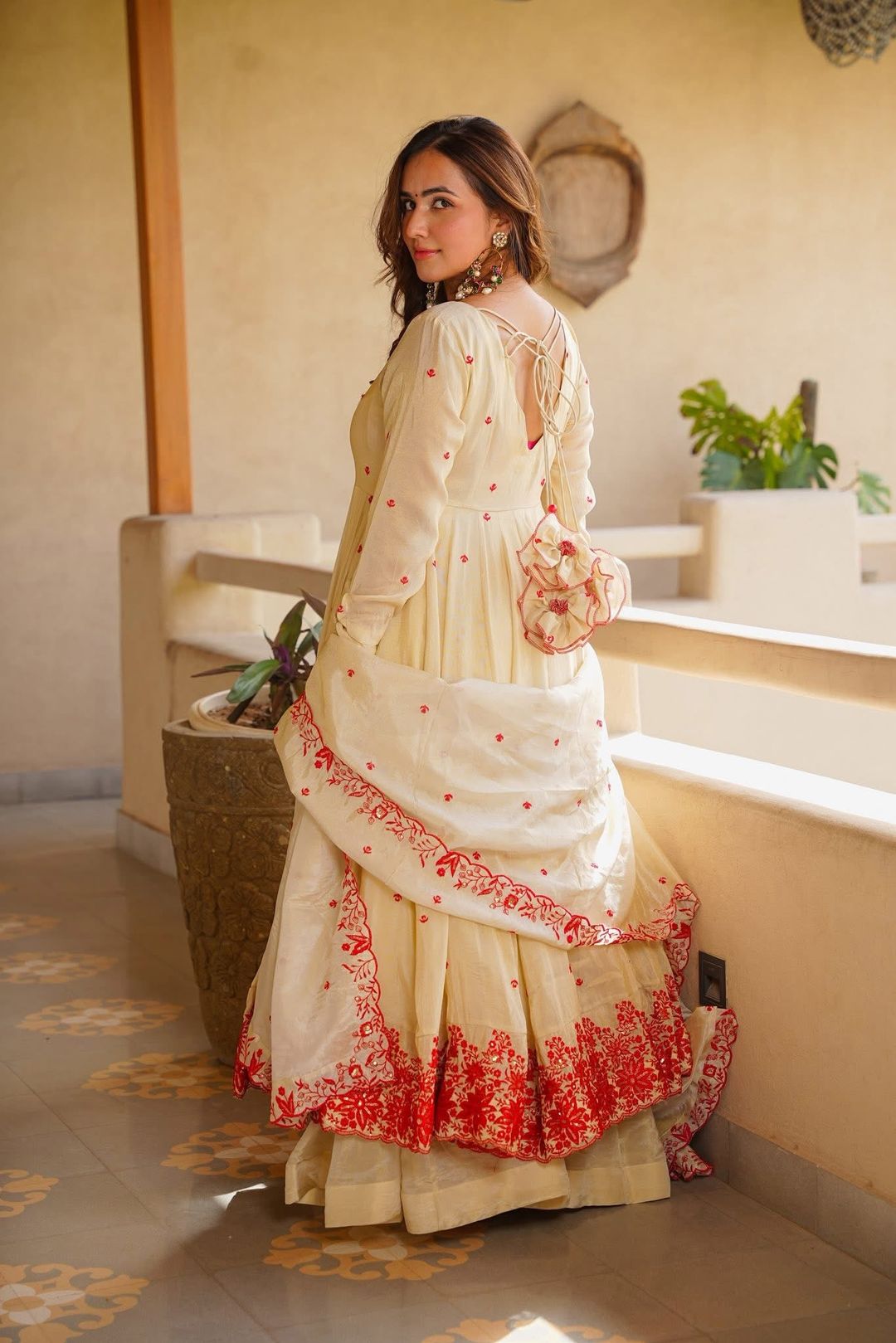 Cream Embroidered Silk Anarkali Suit Set with Sarara | Varnavi
