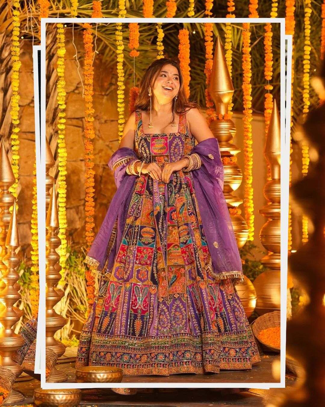 Multicolor Embroidered Crepe Maxi Suit Set for Festive Wear