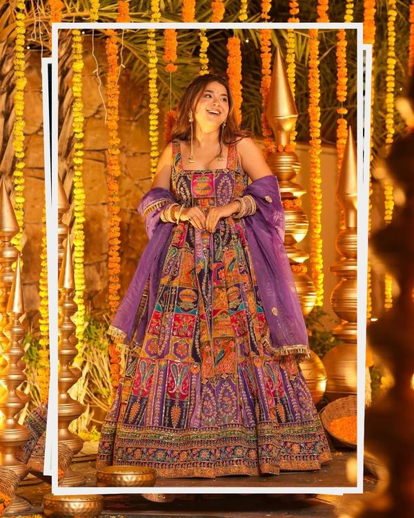 Multicolor Embroidered Crepe Maxi Suit Set for Festive Wear