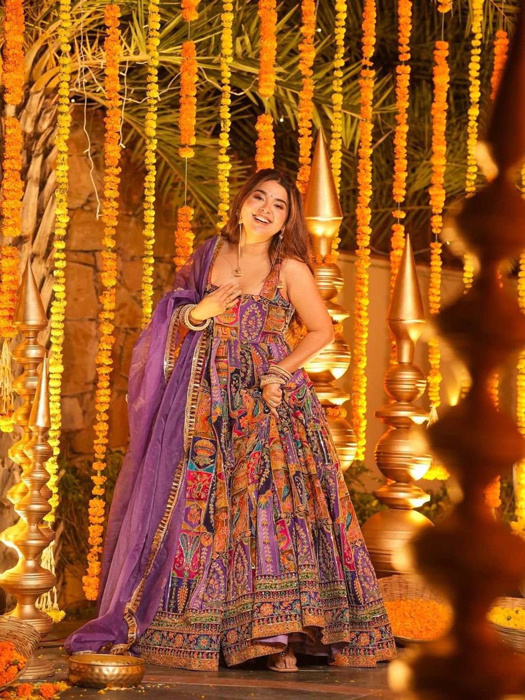 Multicolor Embroidered Crepe Maxi Suit Set for Festive Wear