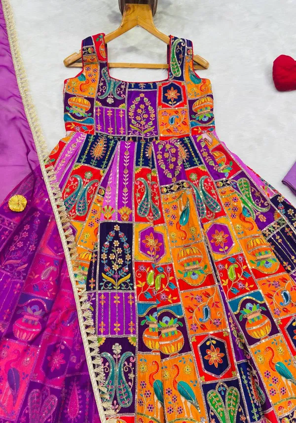 Multicolor Embroidered Crepe Maxi Suit Set for Festive Wear