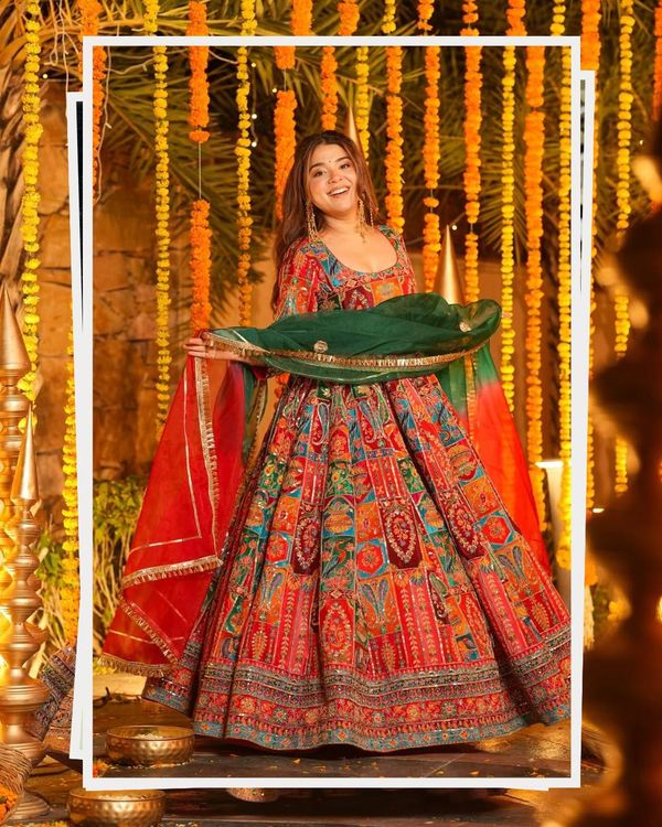 Multicolor Embroidered Crepe Maxi Suit Set for Festive Wear