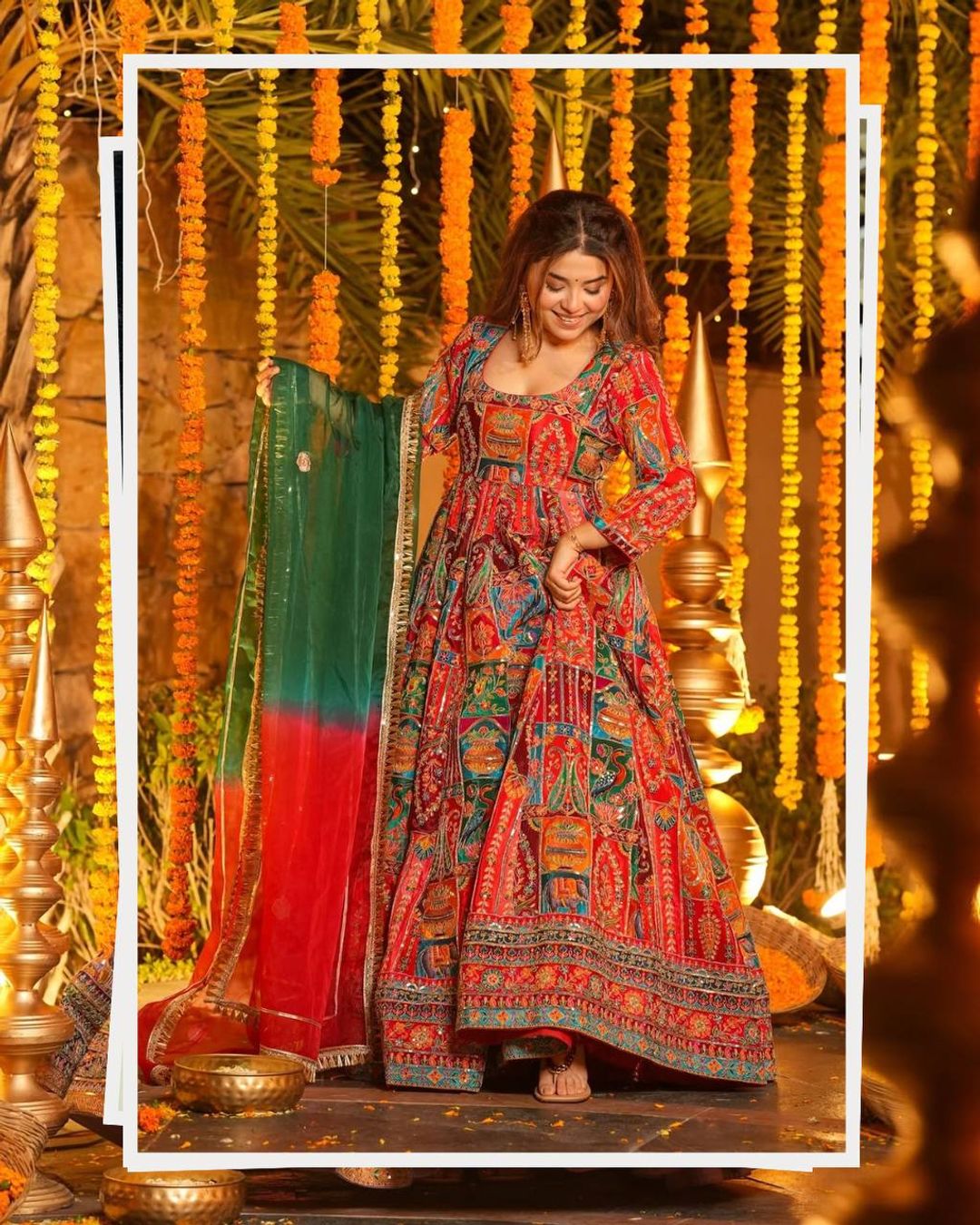 Multicolor Embroidered Crepe Maxi Suit Set for Festive Wear