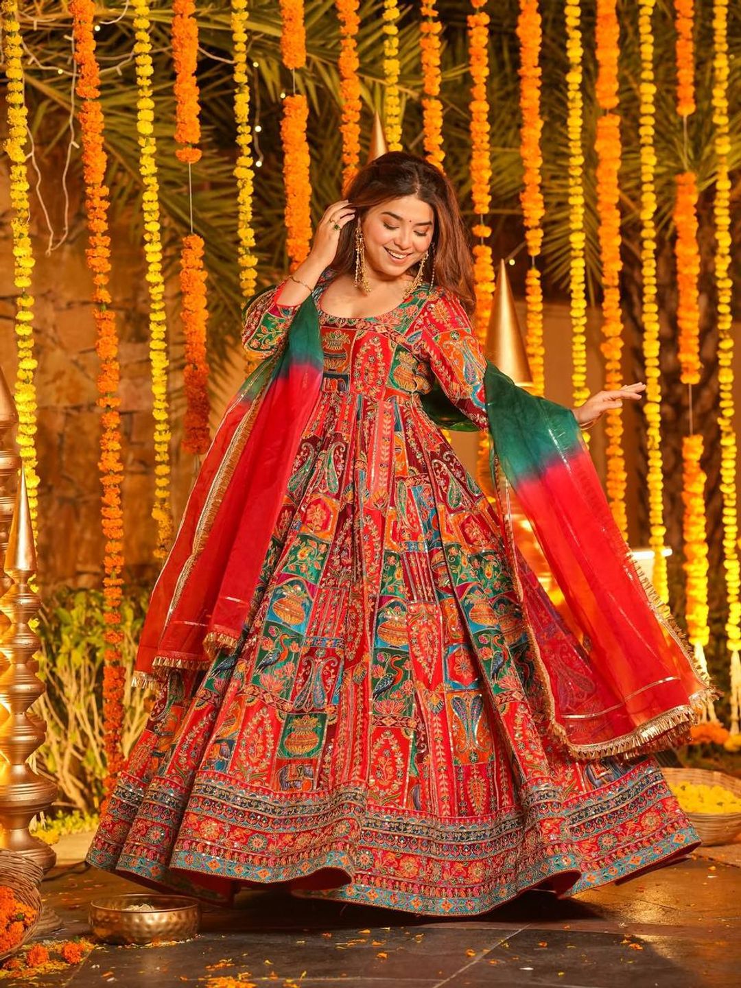 Multicolor Embroidered Crepe Maxi Suit Set for Festive Wear