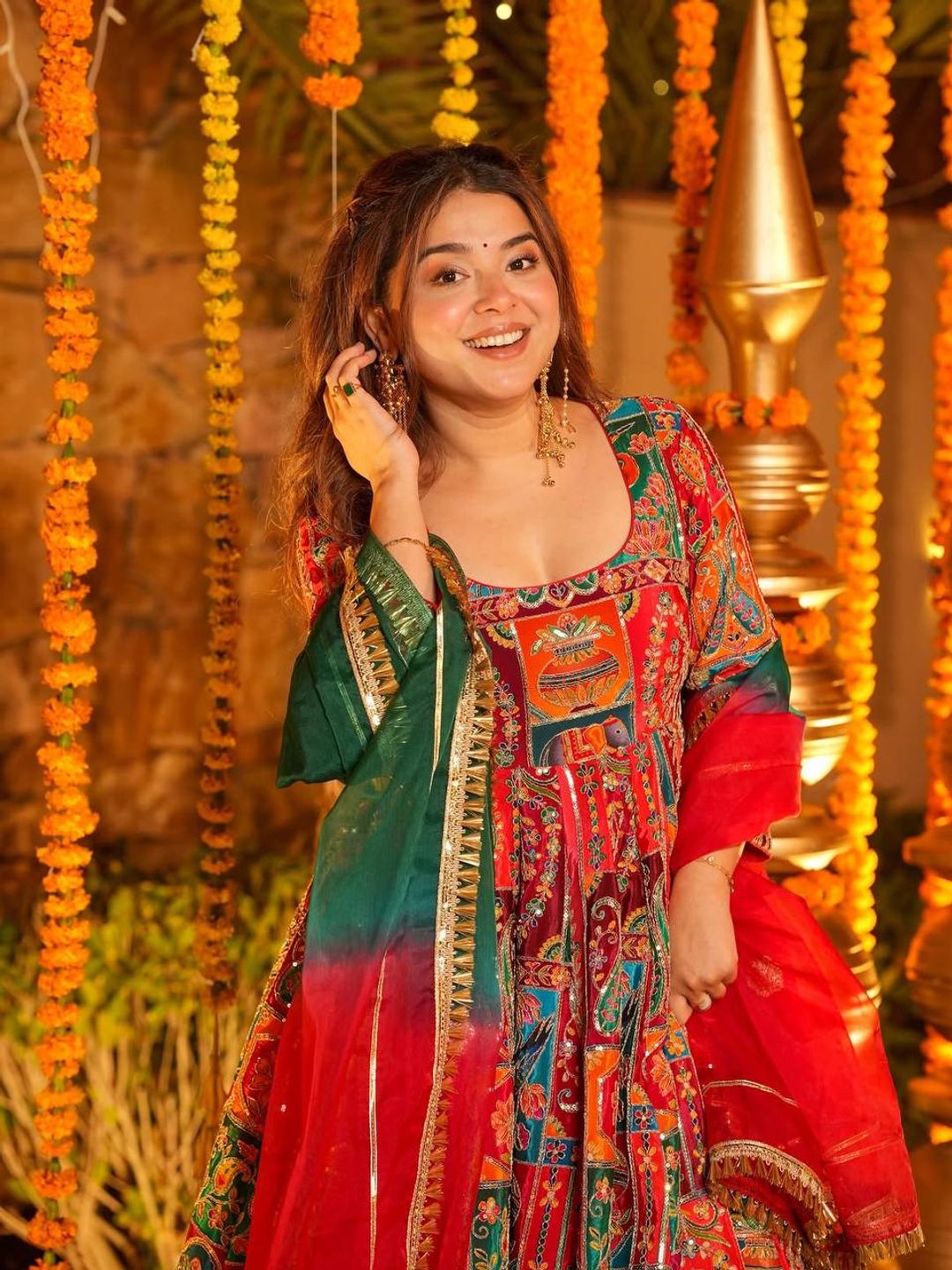 Multicolor Embroidered Crepe Maxi Suit Set for Festive Wear