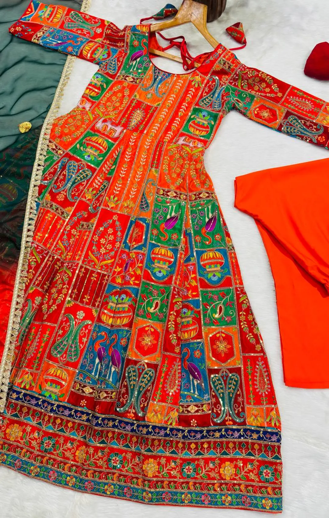 Multicolor Embroidered Crepe Maxi Suit Set for Festive Wear