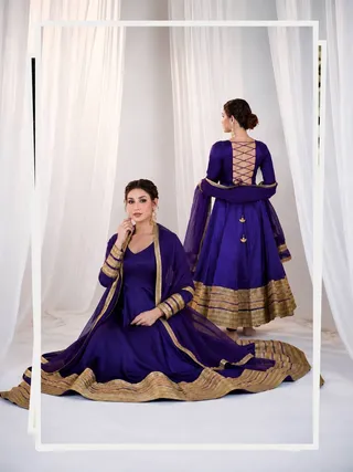 Purple Silk Anarkali Suit Set with Embroidery & Sequin Work