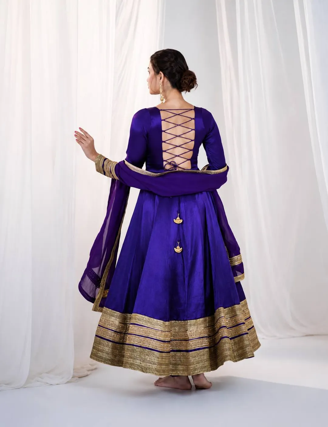 Purple Silk Anarkali Suit Set with Embroidery & Sequin Work