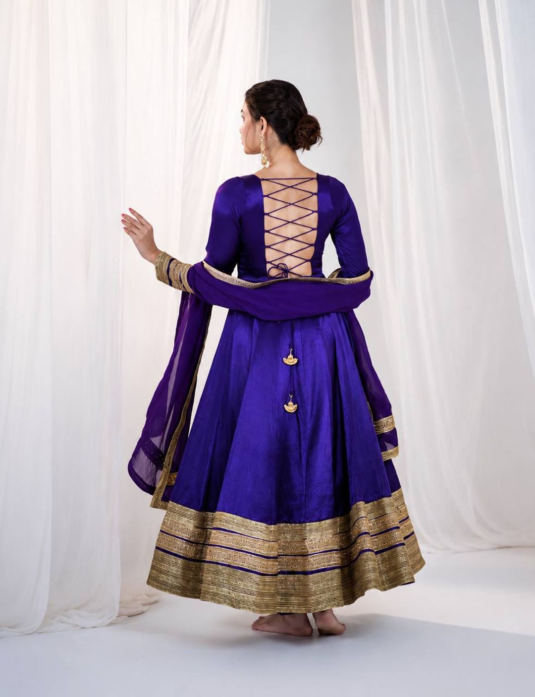 Purple Silk Anarkali Suit Set with Embroidery & Sequin Work