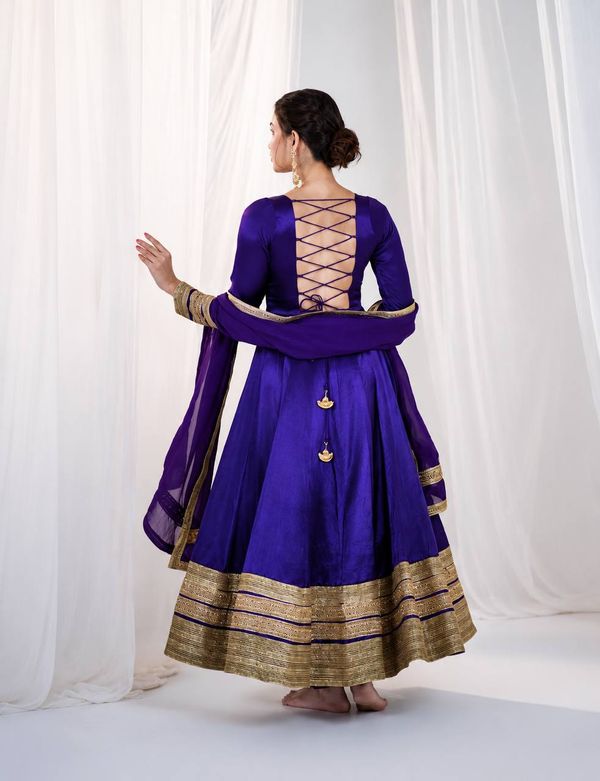 Purple Silk Anarkali Suit Set with Embroidery & Sequin Work