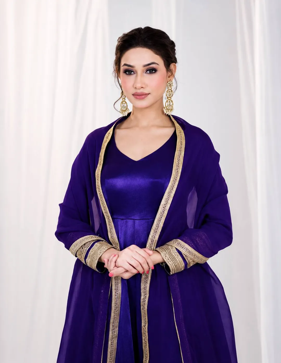Purple Silk Anarkali Suit Set with Embroidery & Sequin Work
