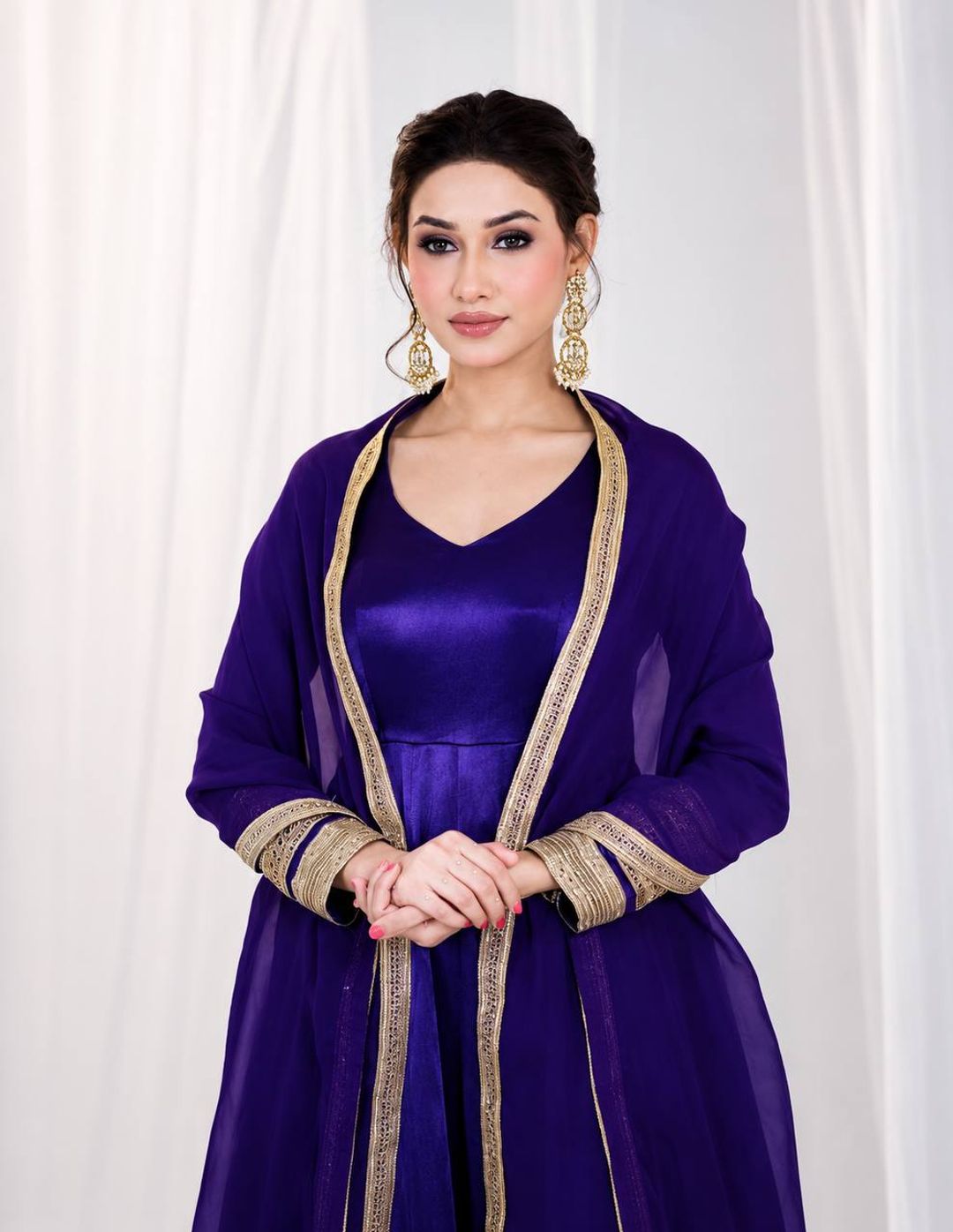 Purple Silk Anarkali Suit Set with Embroidery & Sequin Work