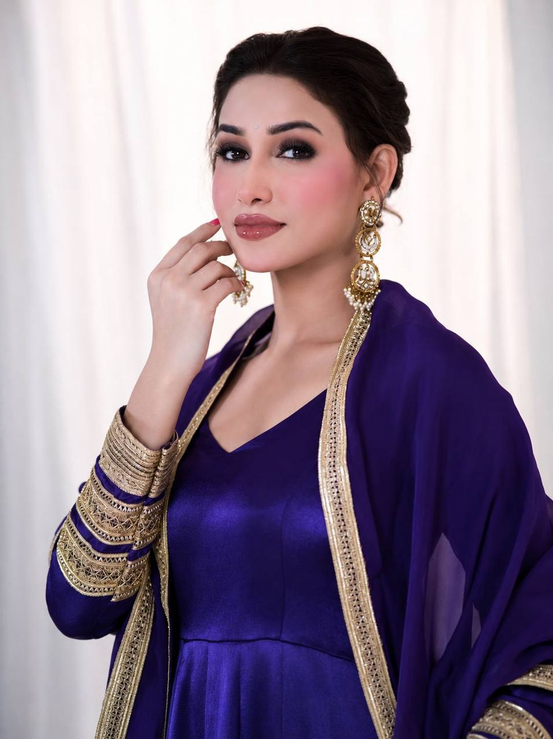 Purple Silk Anarkali Suit Set with Embroidery & Sequin Work