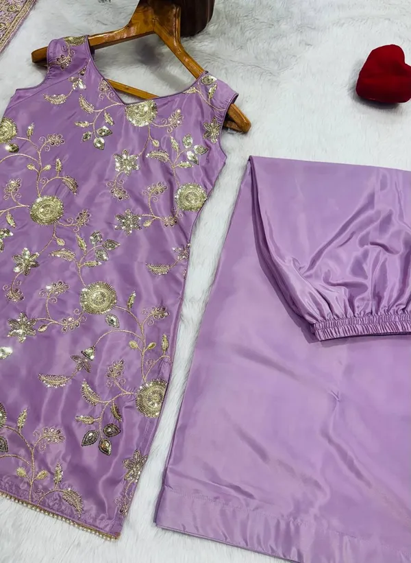 Lavender Zari Sequins Sarara 3 Piece Suit Set | Varnavi