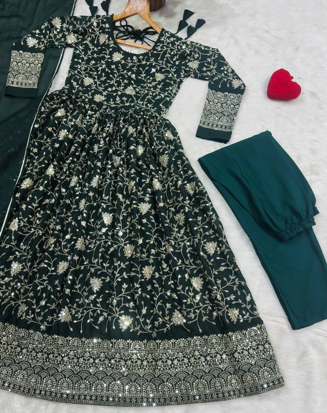 Dark Green Threadwork Anarkali Suit Set for Women | Varnavi