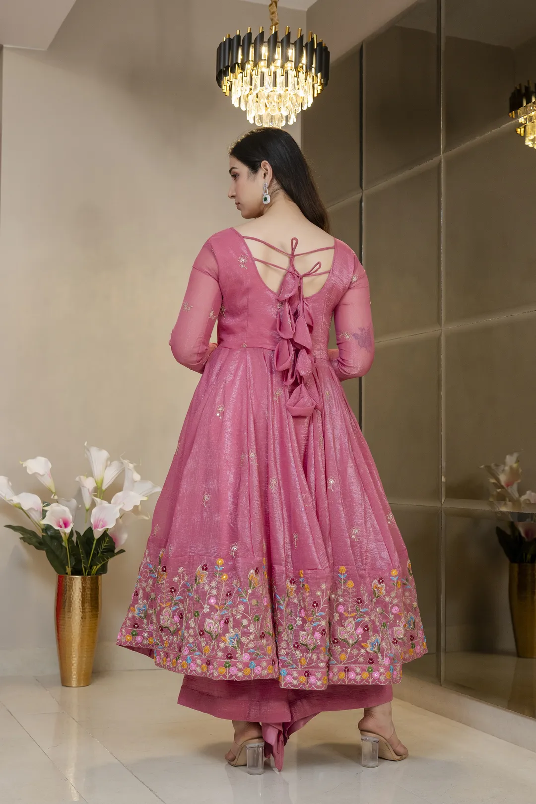 Pink Threadwork Anarkali Gown Suit Set for Women | Varnavi!