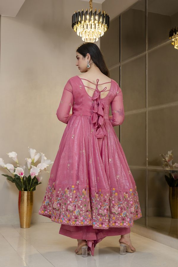 Pink Threadwork Anarkali Gown Suit Set for Women | Varnavi!