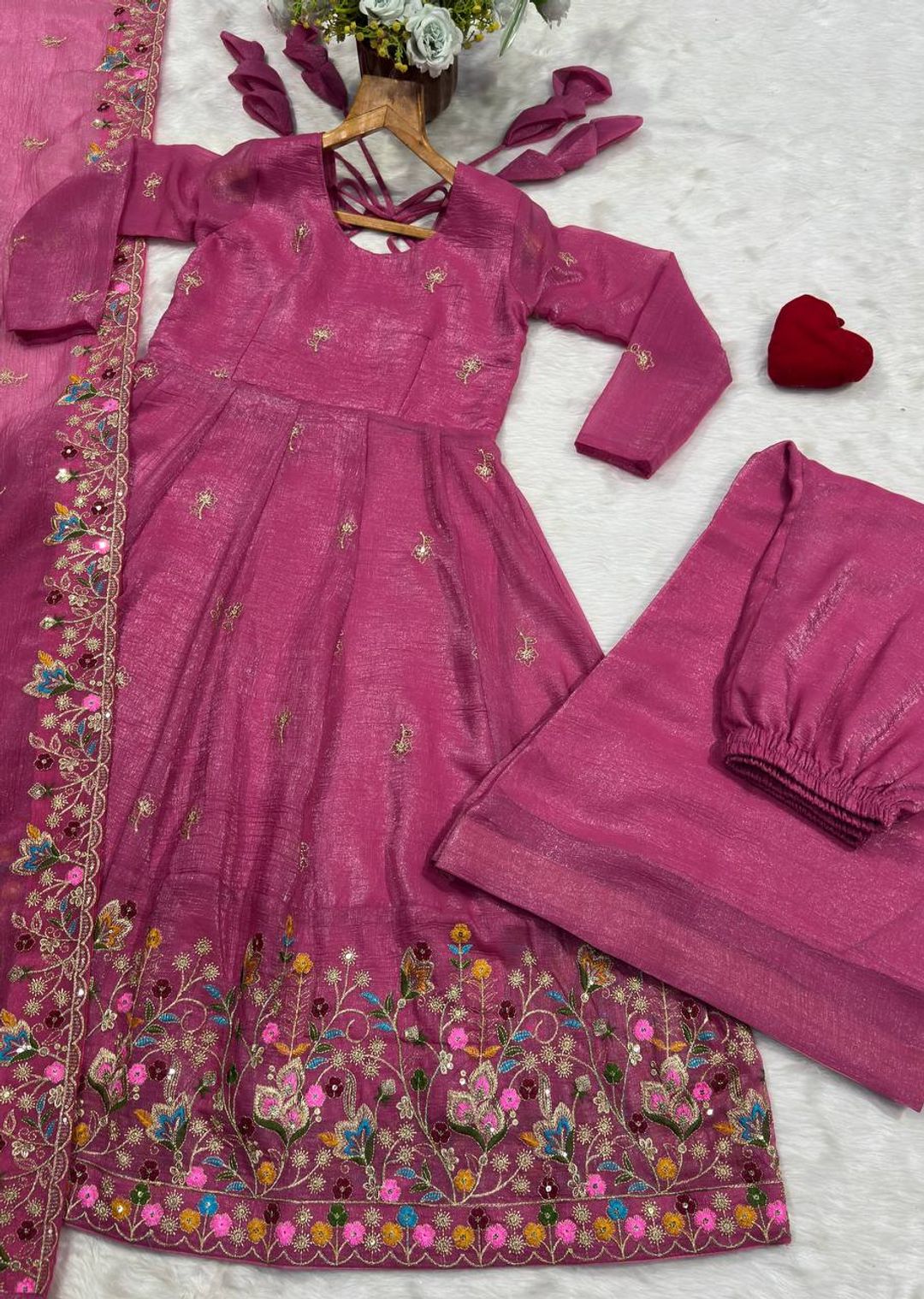 Pink Threadwork Anarkali Gown Suit Set for Women | Varnavi!