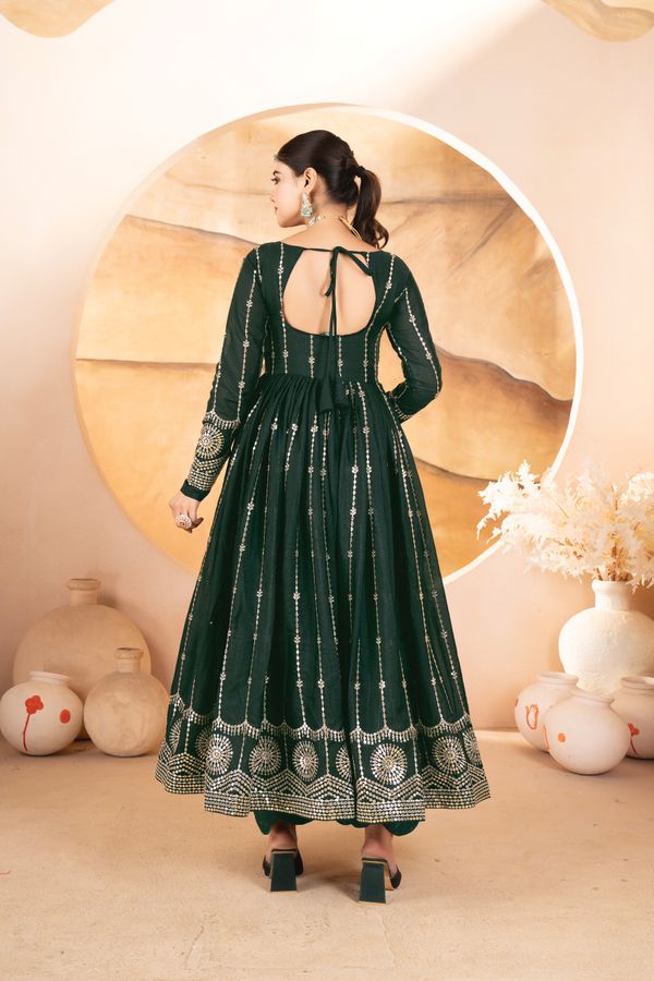 Dark Green Sequins Anarkali Suit Set with Dupatta | Varnavi