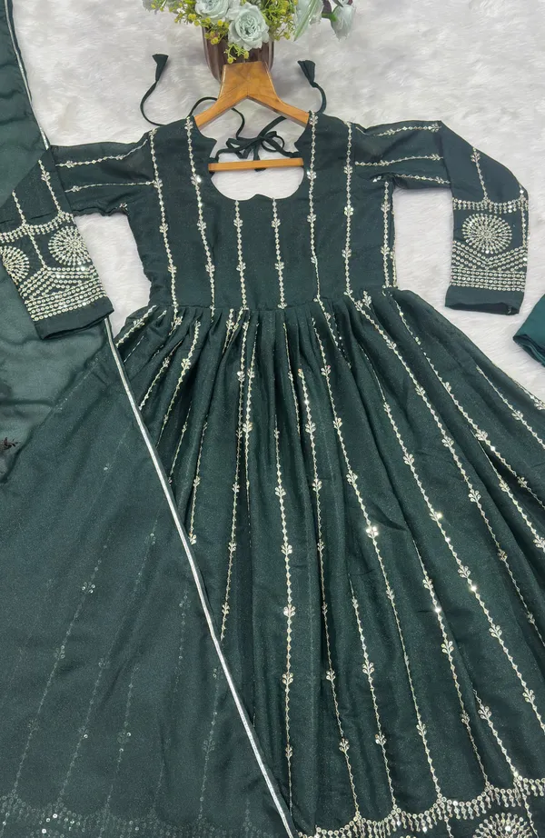 Dark Green Sequins Anarkali Suit Set with Dupatta | Varnavi