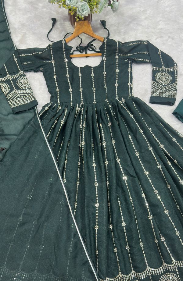 Dark Green Sequins Anarkali Suit Set with Dupatta | Varnavi