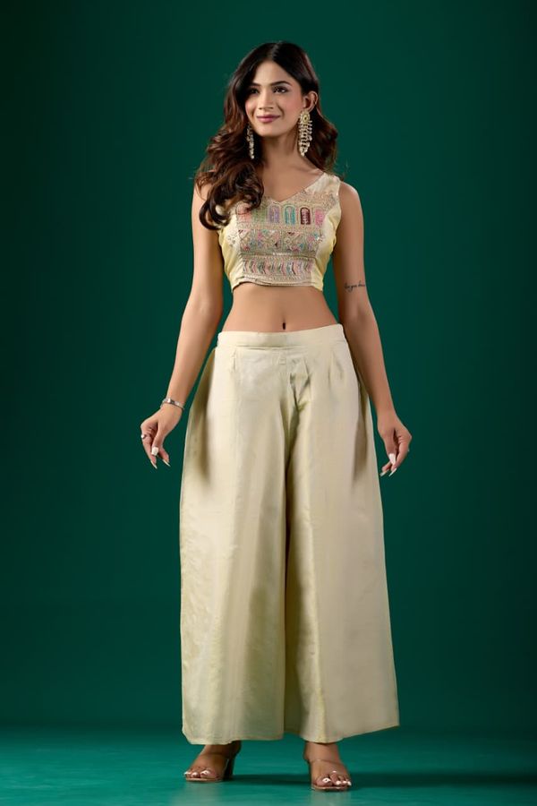 Women’s Embroidered Crop Top & Jacket Palazzo Set | Varnavi
