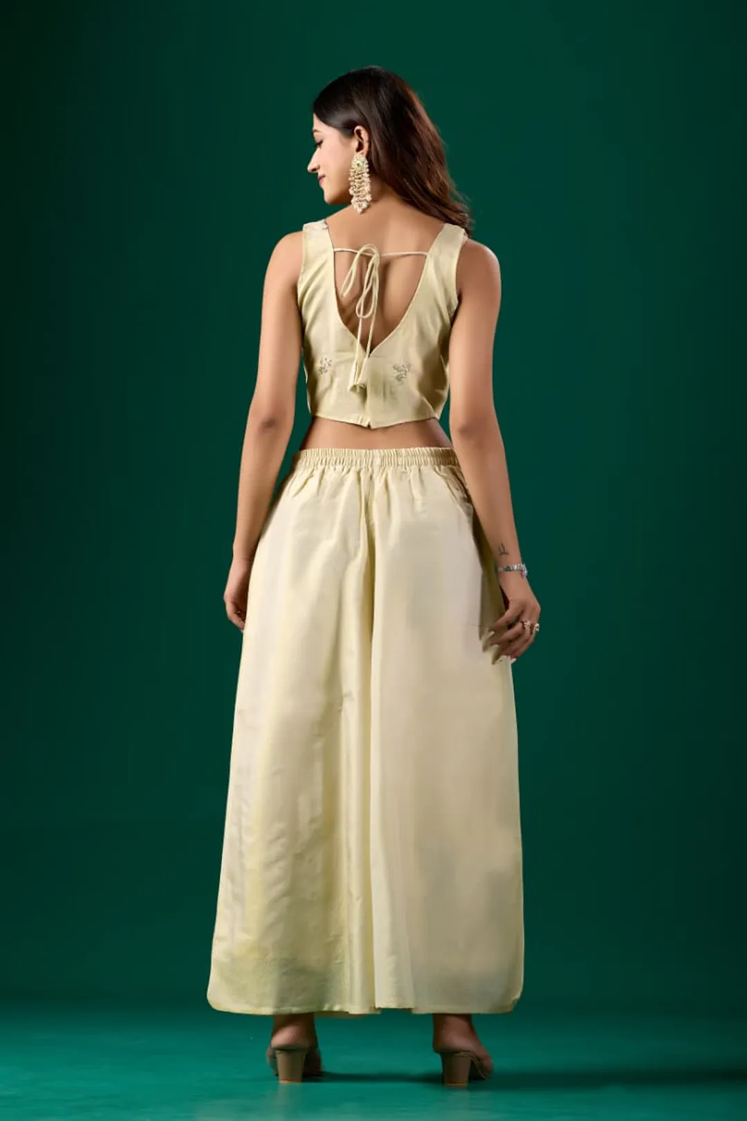 Women’s Embroidered Crop Top & Jacket Palazzo Set | Varnavi