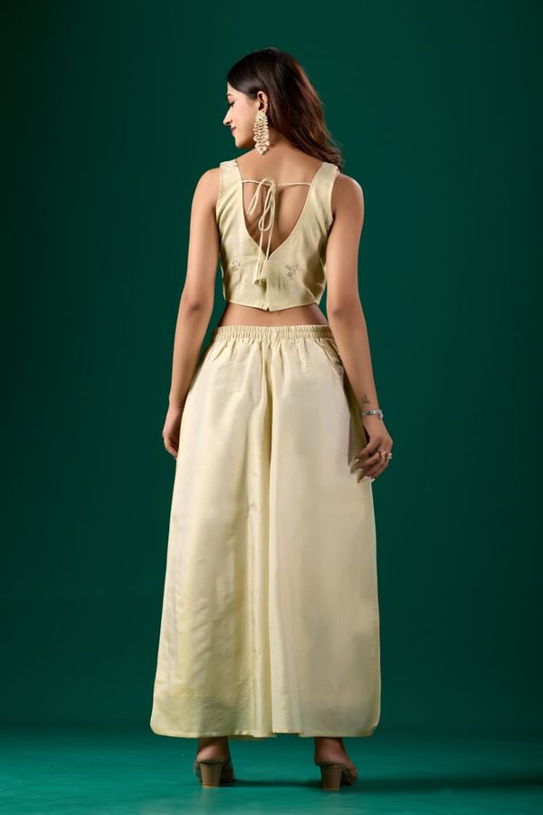 Women’s Embroidered Crop Top & Jacket Palazzo Set | Varnavi