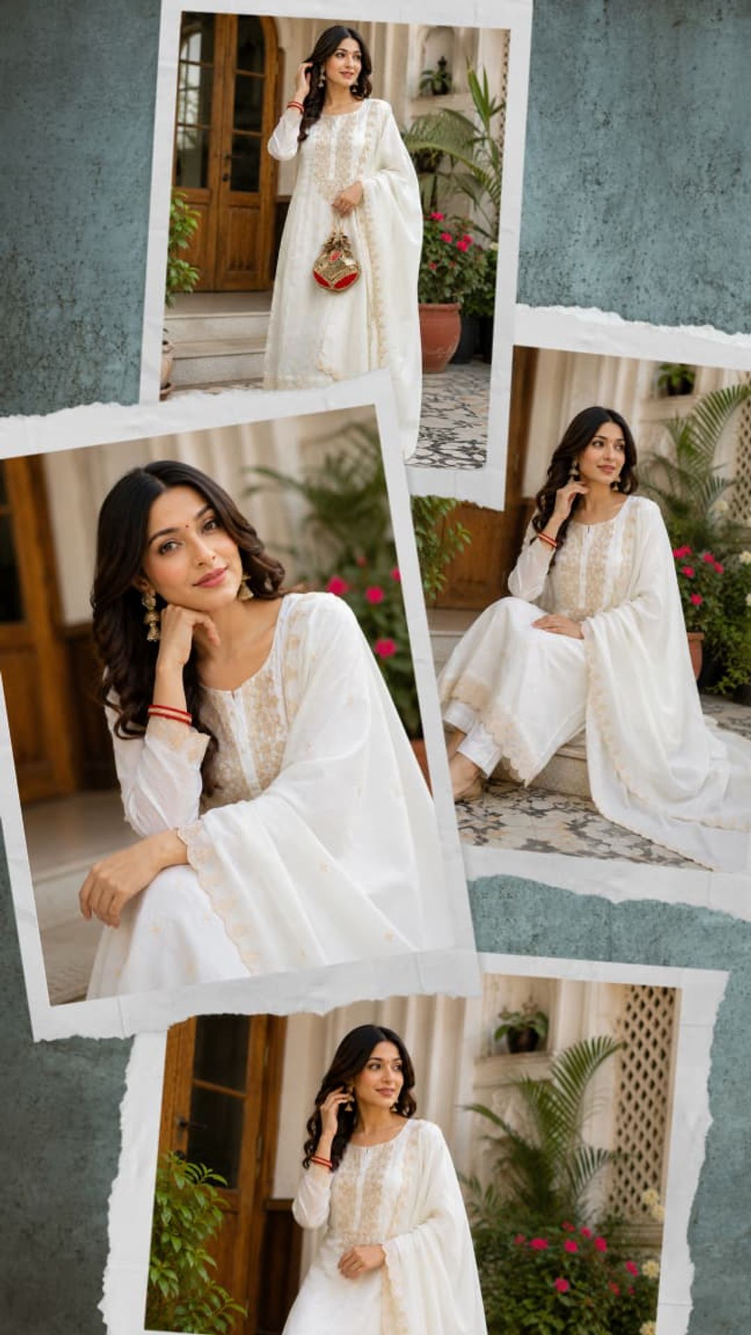 White Embroidered Viscose Jacquard Kurta Set for Women
