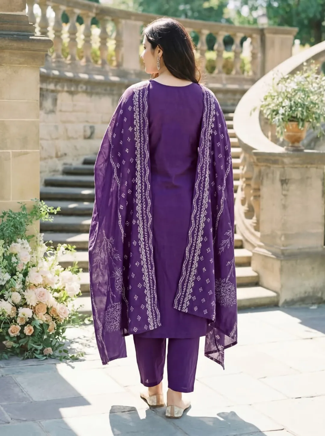 Purple Hand Printed Muslin Kurta Set Women | Varnavi Online