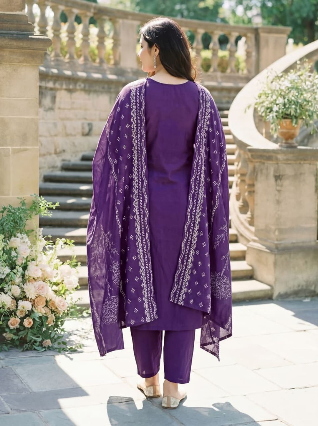 Purple Hand Printed Muslin Kurta Set Women | Varnavi Online