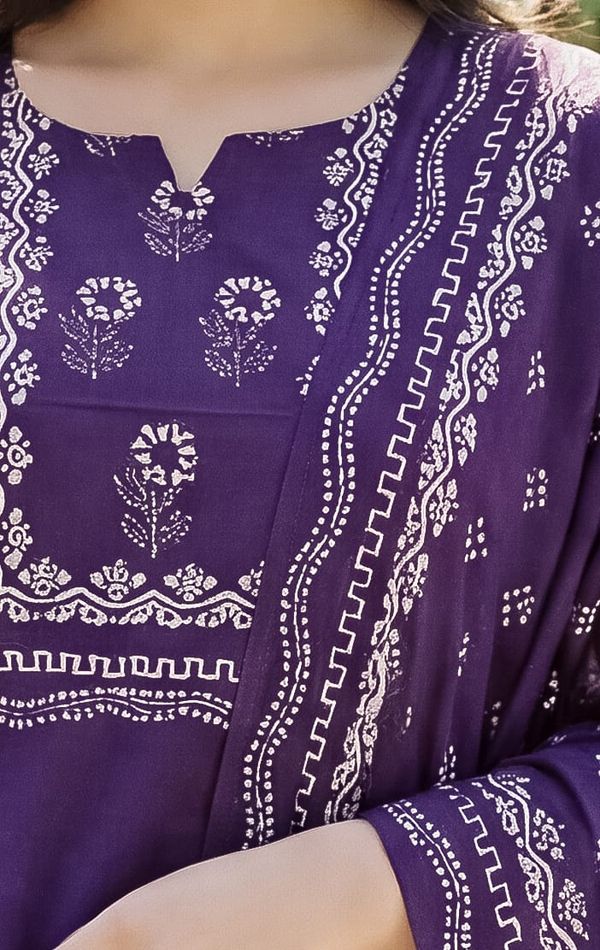 Purple Hand Printed Muslin Kurta Set Women | Varnavi Online